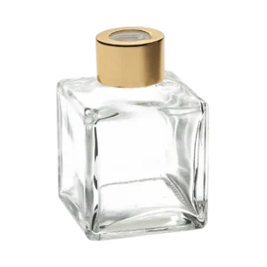 Γυάλινο Τετράγωνο Μπουκάλι για Αρωματικό Έλαιο με Χρυσό Λαιμό 100ml